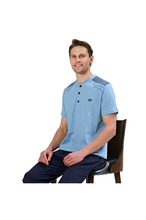 Over Sleep 1734 Erkek Kısa Kol Uzun Alt Yazlık Büyük Beden Pijama Takım