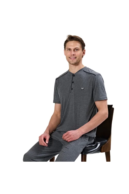 Over Sleep 1736 Erkek Kısa Kol Uzun Alt Yazlık Pijama Takım