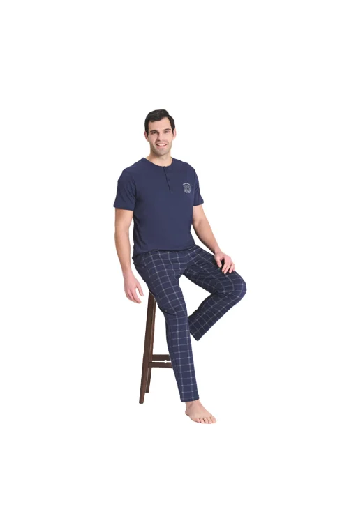 Over Sleep 1753 Erkek Kısa Kol Uzun Alt Yazlık Pijama Takım