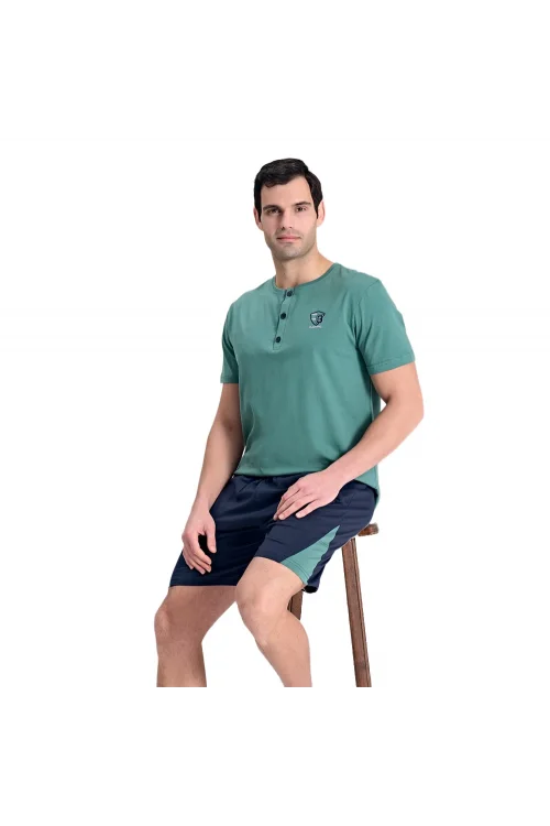 Over Sleep 1779 Erkek Yazlık Süprem Şortlu Kısa Kol Pijama Takım