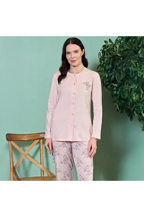 Over Sleep 1803 Kadın Uzun Kol Viskon Büyük Beden Pijama Takım