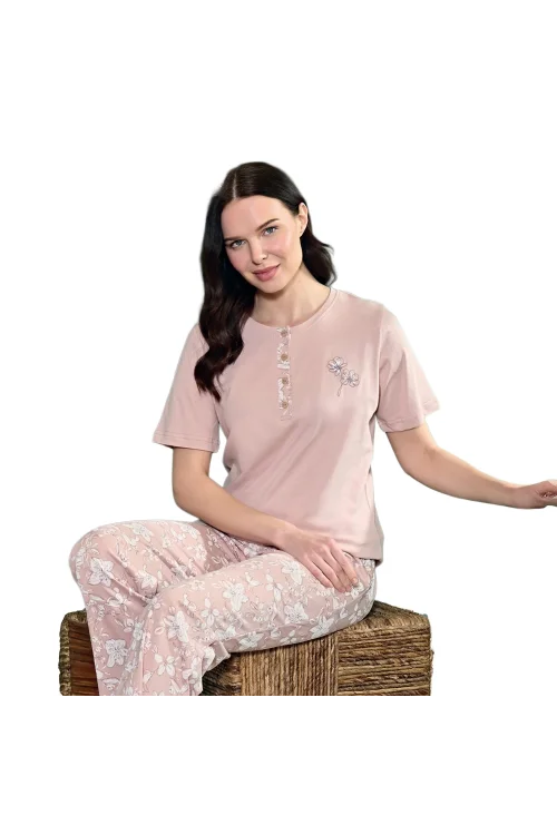 Over Sleep 1813 Kadın Uzun Kol Süprem Büyük Beden Pijama Takım