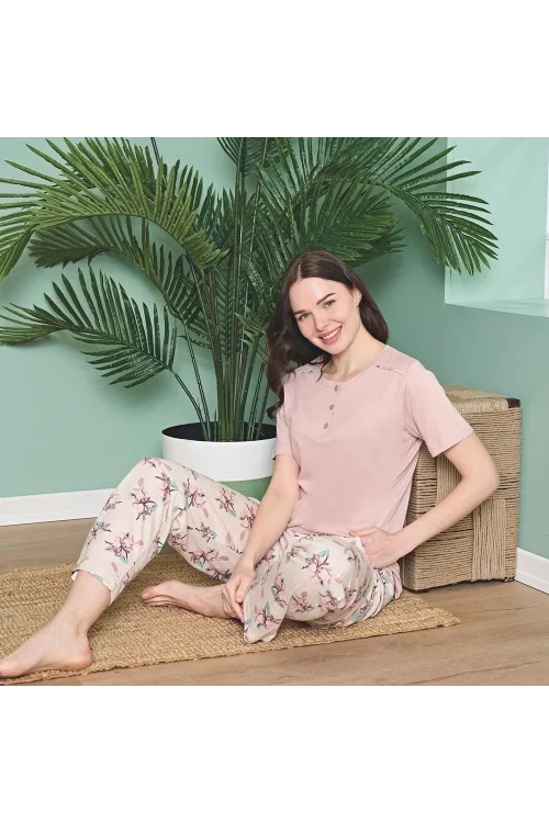 Over Sleep 1822 Kadın Kısa Kol Modal  Yazlık Pijama Takım