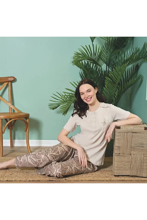 Over Sleep 1824 Kadın Kısa Kol Süprem Yazlık Pijama Takım