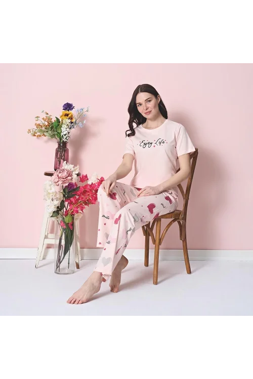 Over Sleep 1851 Kadın Kısa Kol Süprem Yazlık Pijama Takım