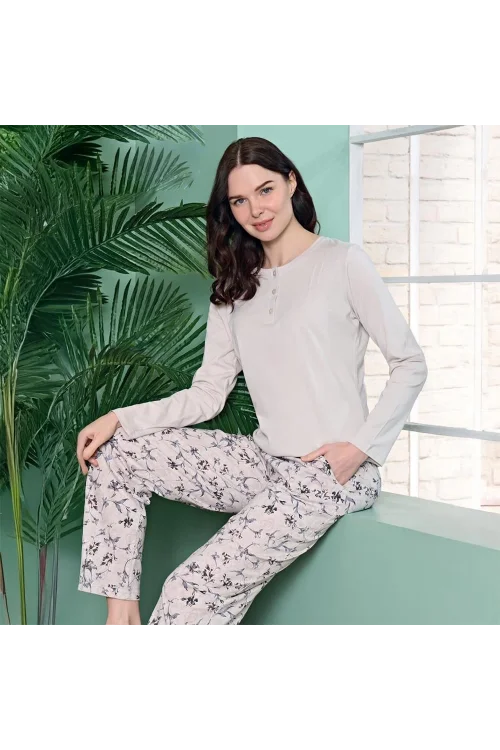 Over Sleep 1860 Kadın Uzun Kol Süprem-Modal  Dört Mevsim Pijama Takım