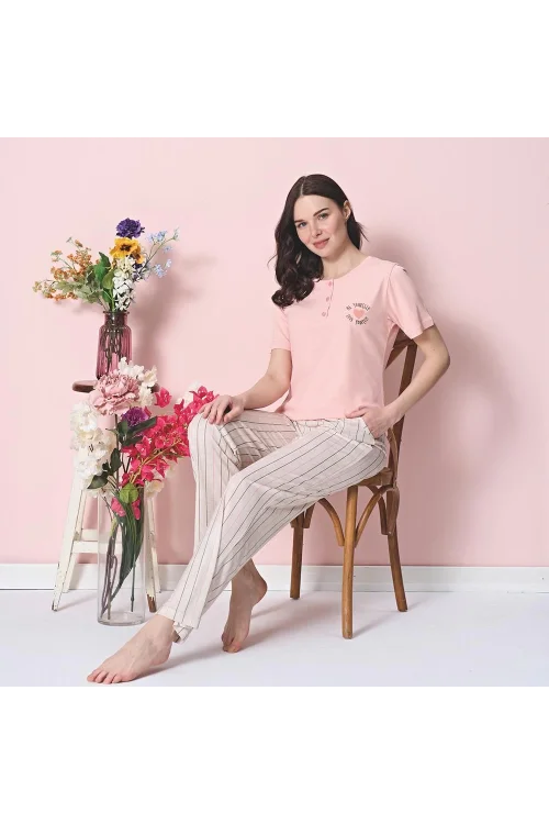 Over Sleep 1866 Kadın Kısa Kol Modal  Yazlık Pijama Takım