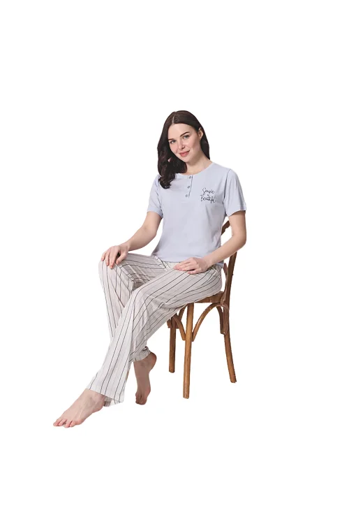 Over Sleep 1867 Kadın Kısa Kol Uzun Alt Modal Yazlık Pijama Takım