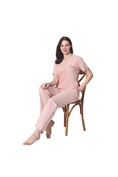 Over Sleep 1872 Kadın Kısa Kol Uzun Alt Yazlık Modal Pijama Takım