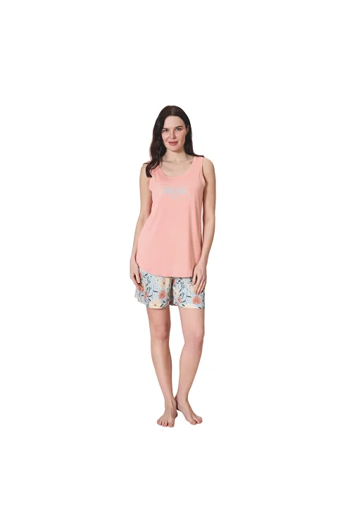 Over Sleep 1958 Kadın Yazlık Şortlu Askılı Viskon Pijama Takım