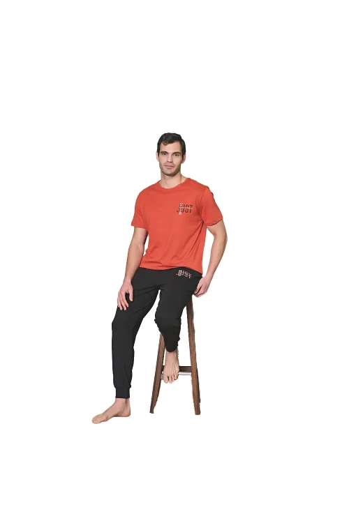 Over Sleep 1983 Erkek Kısa Kol Uzun Alt Yazlık Pijama Takım