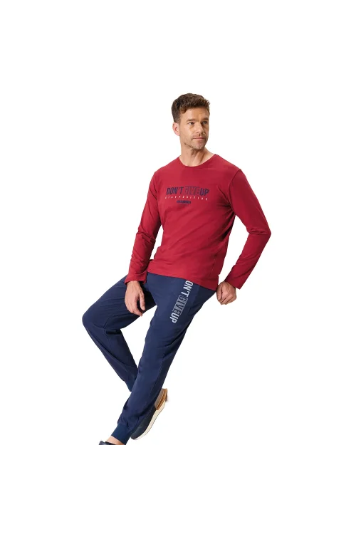 Over Sleep 2198 Erkek Kışlık Eşli Süprem (Pamuk) Yuvarlak Yaka Pijama Takım