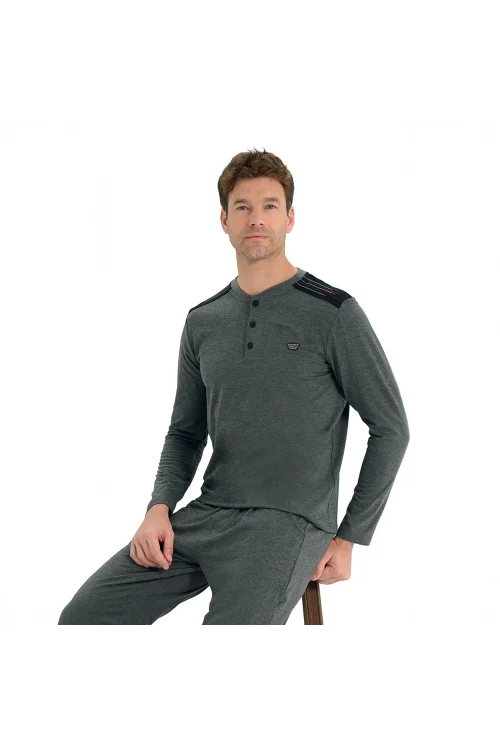 Over Sleep 2215 Erkek Kışlık Interlok Pijama Takım