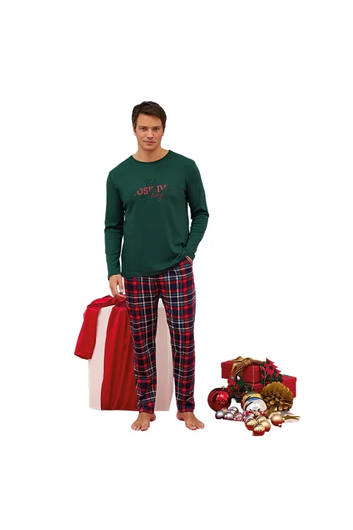 Over Sleep 2253 Erkek Eşli Yılbaşı Pijama Takım