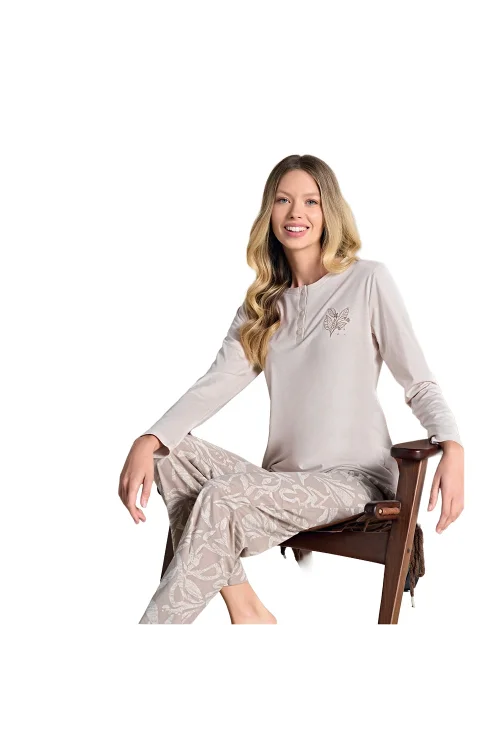 Over Sleep 3194 Kadın Kışlık Süprem Büyük Beden Önü Üç Düğmeli Pijama Takımı