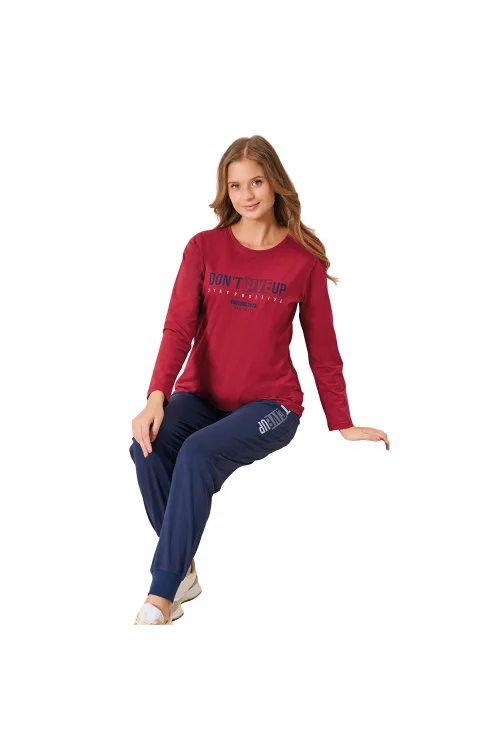 Over Sleep 3198 Kadın Kışlık Süprem Yuvarlak Yaka Eşli Pijama Takımı