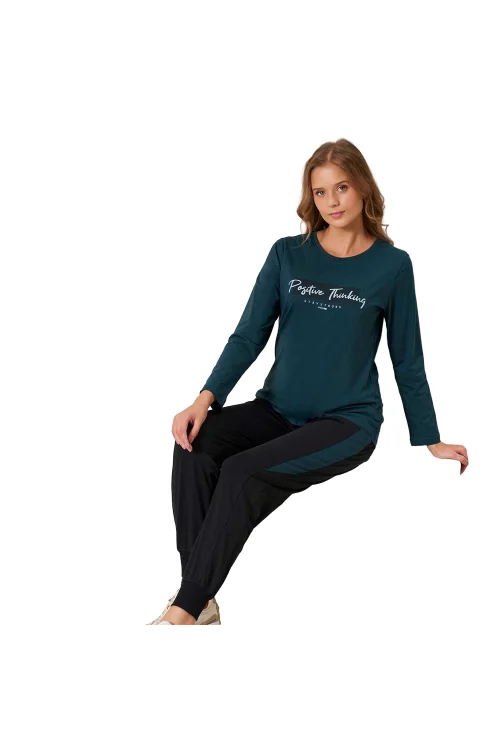 Over Sleep 3199 Kadın Kışlık Süprem Yuvarlak Yaka Eşli Pijama Takımı