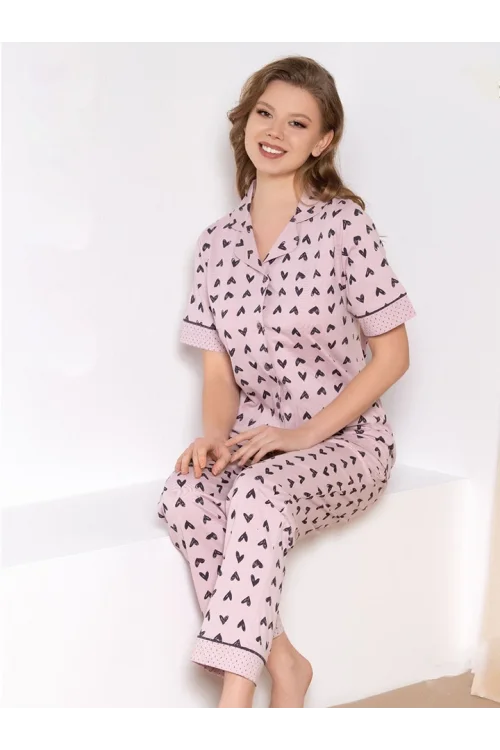 Over Sleep 538 Kadın Pamuk Yazlık Pijama Takım