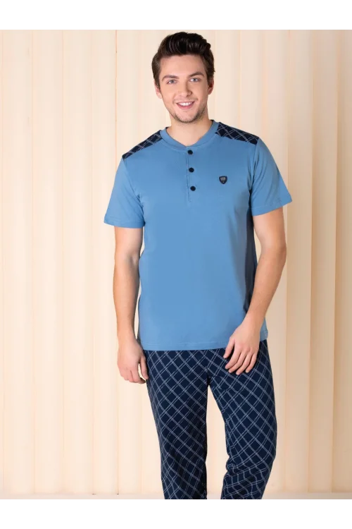 Over Sleep 616 Erkek Pamuk Kısa Kol Pijama Takım