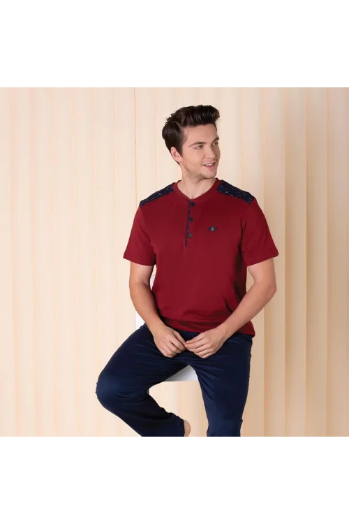 Over Sleep 619 Erkek Pamuk Kısa Kol Pijama Takım