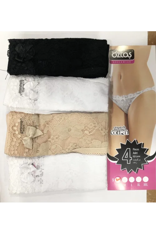 Öztaş 2754 Kadın Likralı Dantelli Yüksek Bel Külot 4lü Paket