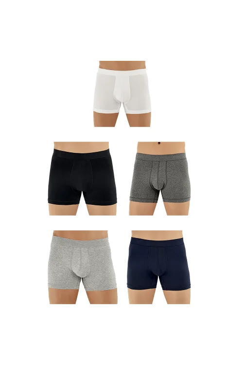 Şahinler E031 Erkek Likralı Boxer Külot 1Beyaz-1Gri-1K.Gri-1Lacivert-1Siyah XL - 5li Paket