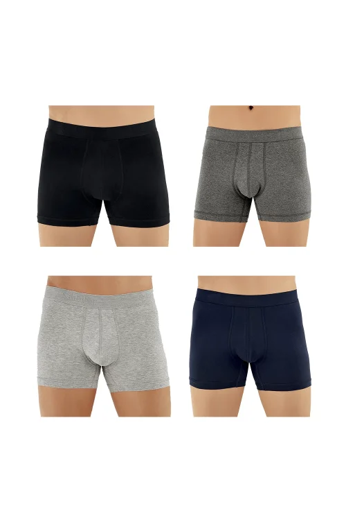 Şahinler E031 Erkek Likralı Boxer Külot 1Gri-1K.Gri-1Lacivert-1Siyah XL- 4lü Paket