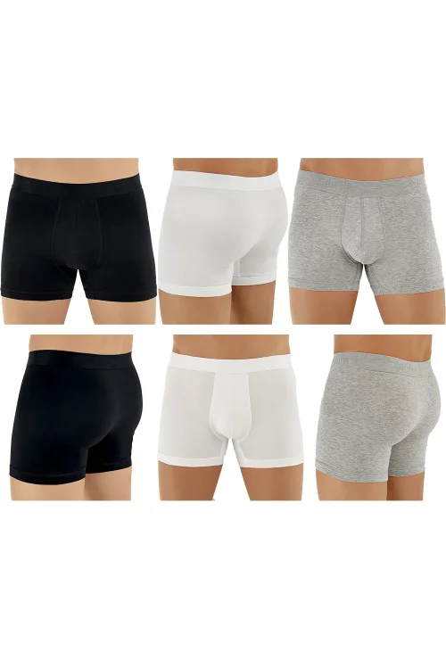 Şahinler E031 Erkek Likralı Boxer Külot 2Beyaz-2Siyah-2Gri XL