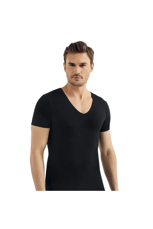 Şahinler ME081 Renkli Likralı Derin V Yaka Kısa Kol Atlet