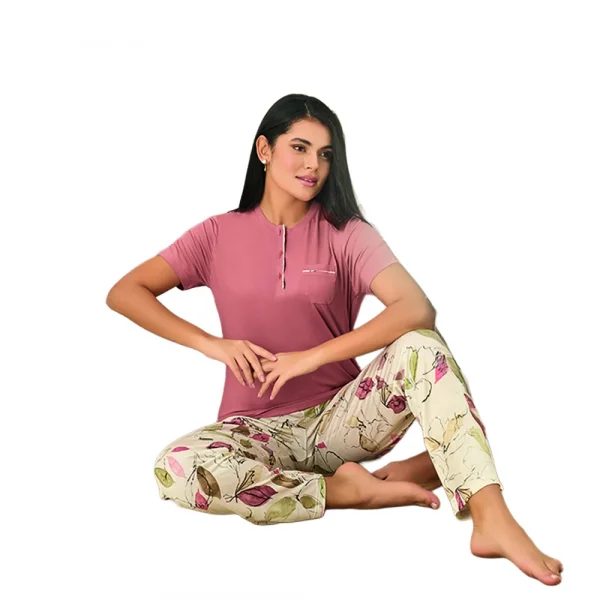 Rozalinda 3530 Kadın Yazlık Kısa Kol Uzun Alt Büyük Beden Pijama Takım