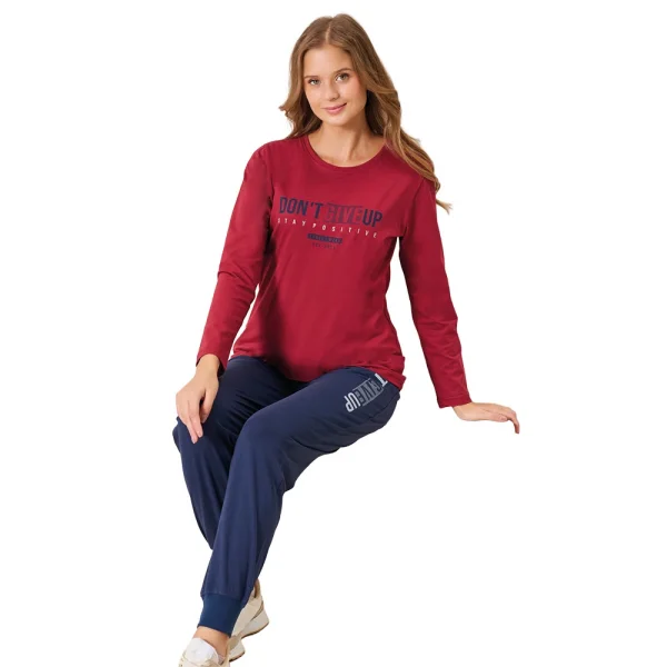 Over Sleep 3198 Kadın Kışlık Süprem Yuvarlak Yaka Eşli Pijama Takımı