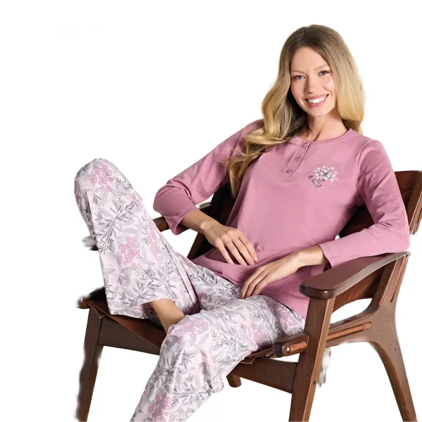 Over Sleep 3112 Kadın Büyük Beden Ön Üç Düğme Kışlık Pijama Takımı