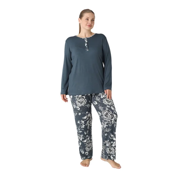 Confeo 840-912 Kadın Battal Viskon Patlı Uzunkol Pijama Takım