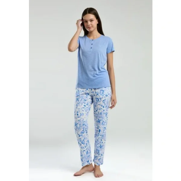Arnetta Kadın Mavi Kısa Kol Pijama Takım