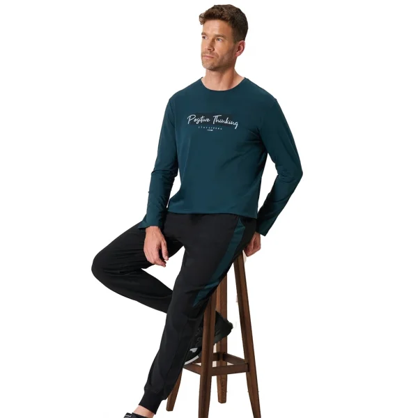 Over Sleep 2199 Erkek Kışlık Eşli Süprem (Pamuk) Yuvarlak Yaka Pijama Takım