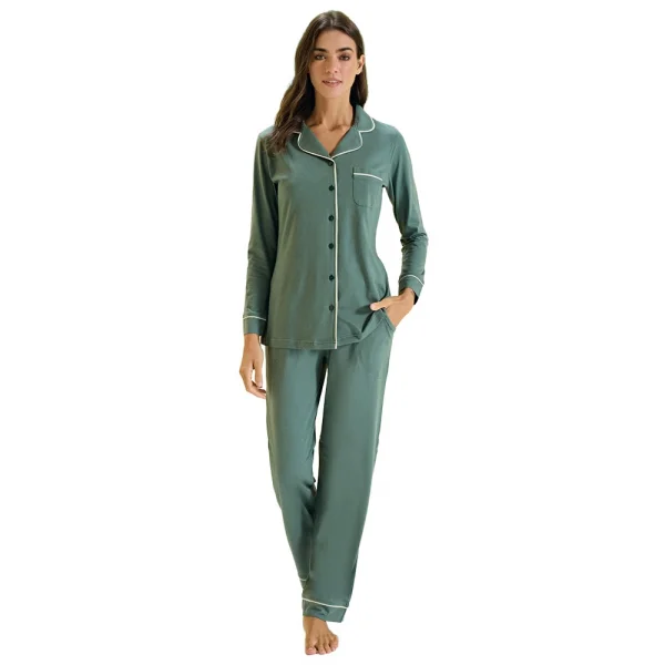 Over Sleep 3307 Kadın Uzun Kol Modal Önden Düğmeli Pijama Takım (M-L-XL-XXL)