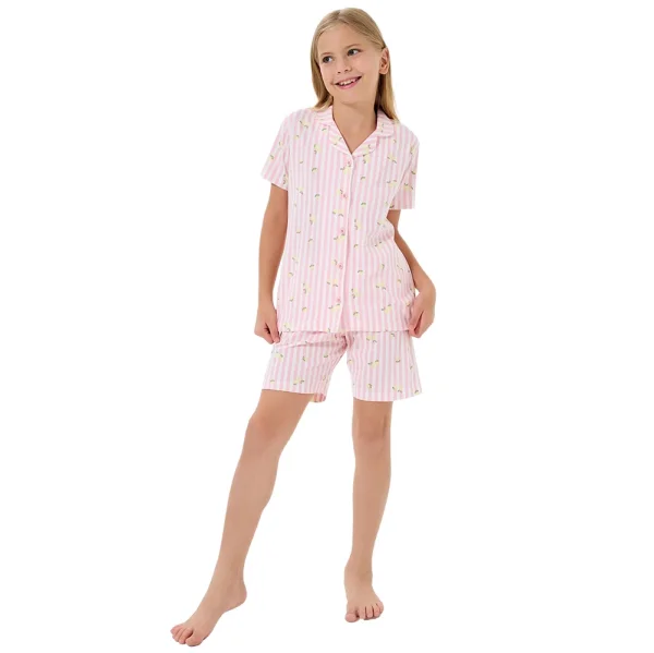 RolyPoly RP3778-G Kız Çocuk Garson Boy Yazlık Gömlek Şort Takım
