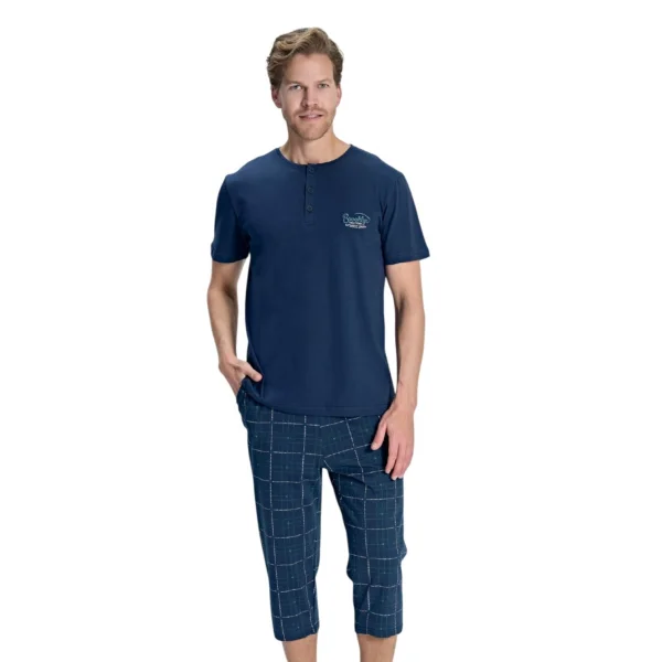 Over Sleep 2381 Erkek Yazlık Süprem Büyük Beden Kapri Pijama Takım (L-XL-XXL-3XL)