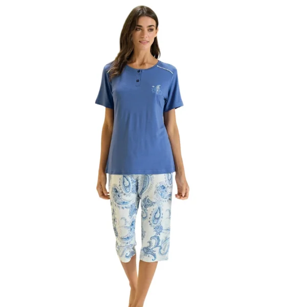 Over Sleep 3367 Kadın Yazlık Viskon Büyük Beden Kapri Pijama Takım (L-XL-2XL-3XL)