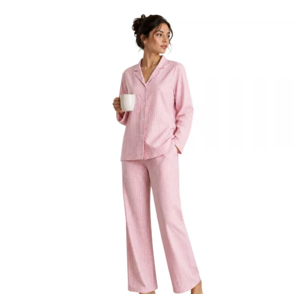 Confeo C840-963 Kadın Önü Düğmeli Uzunkol Dokuma Pijama Takım