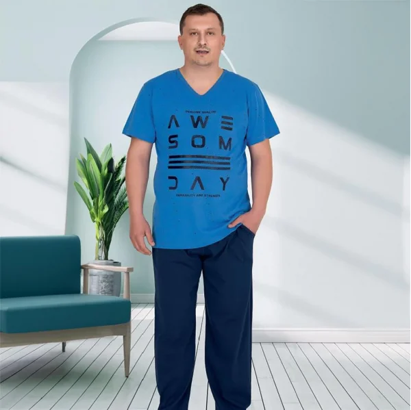 Berland 3878 Erkek Yazlık Büyük Beden Jakarlı Pijama Takım