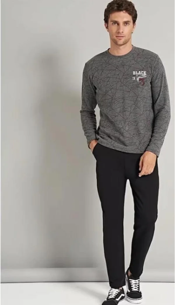 Black 7772 Erkek Kışlık Uzun Alt Pijama Takım