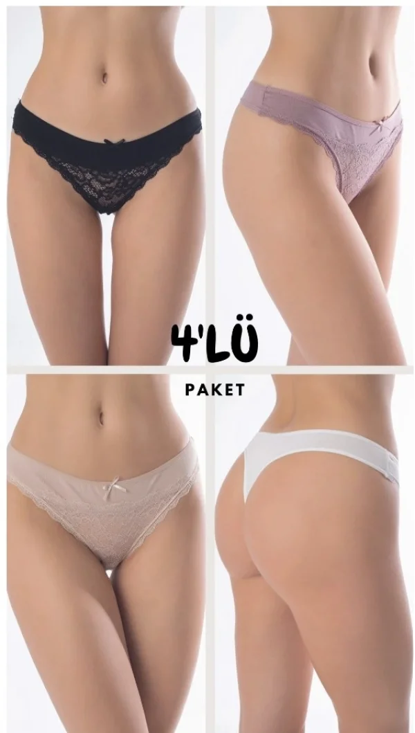 Confeo 804-501 Kadın Dantelli 4 lü Tanga Külot