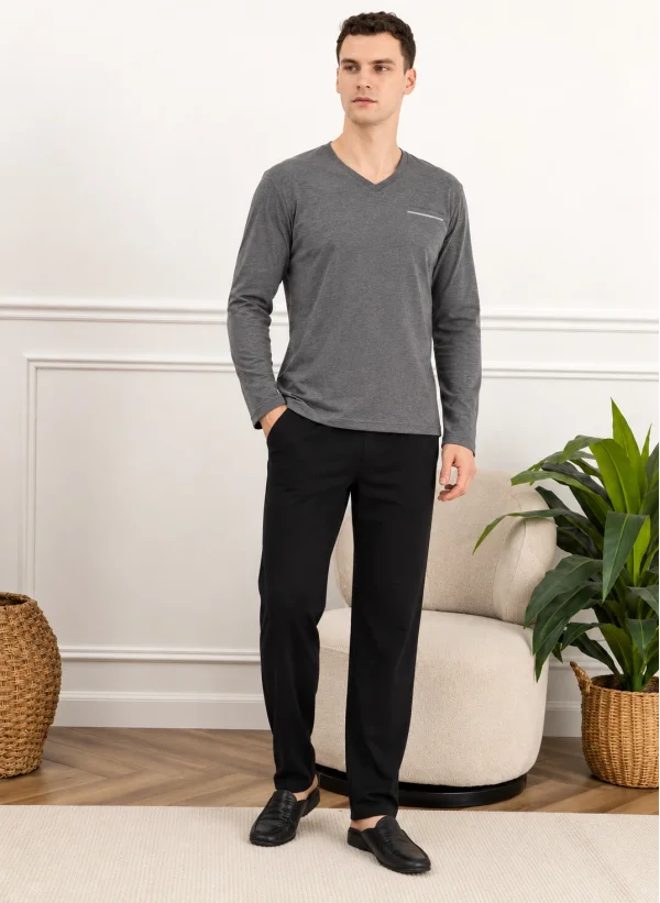 Elitepoint 1251 Erkek V-Yaka Kışlık Pijama Takım