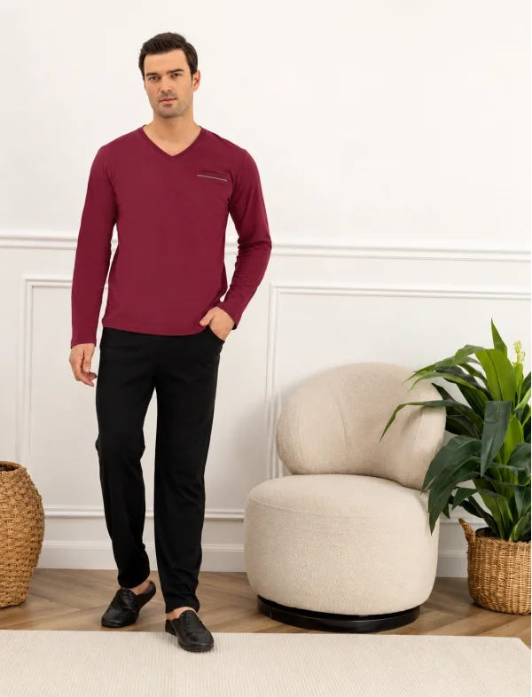 Elitepoint 1251 Erkek V-Yaka Kışlık Pijama Takım
