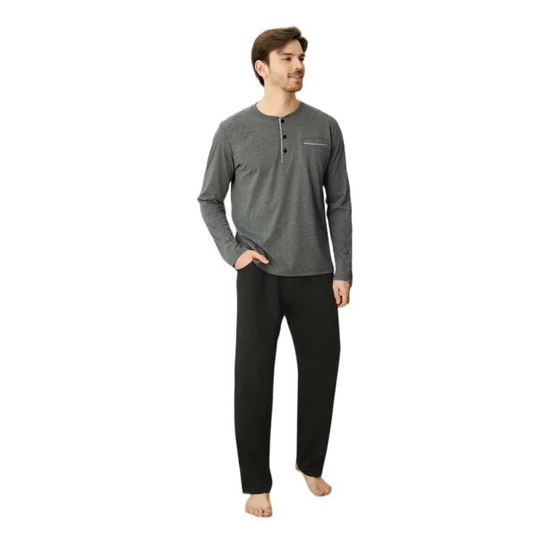 Elitepoint 1555 Erkek Yazlık Büyük Beden Uzun Kol Uzun Alt Pijama Takımı