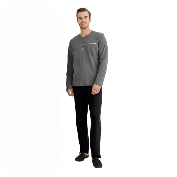Elitepoint 1614 Erkek Ön Üç Düğmeli Cepli Kışlık Pijama Takım