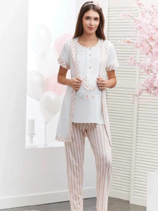 FLZ 31279 Kadın Yazlık 3lü Lohusa Pijama Takım