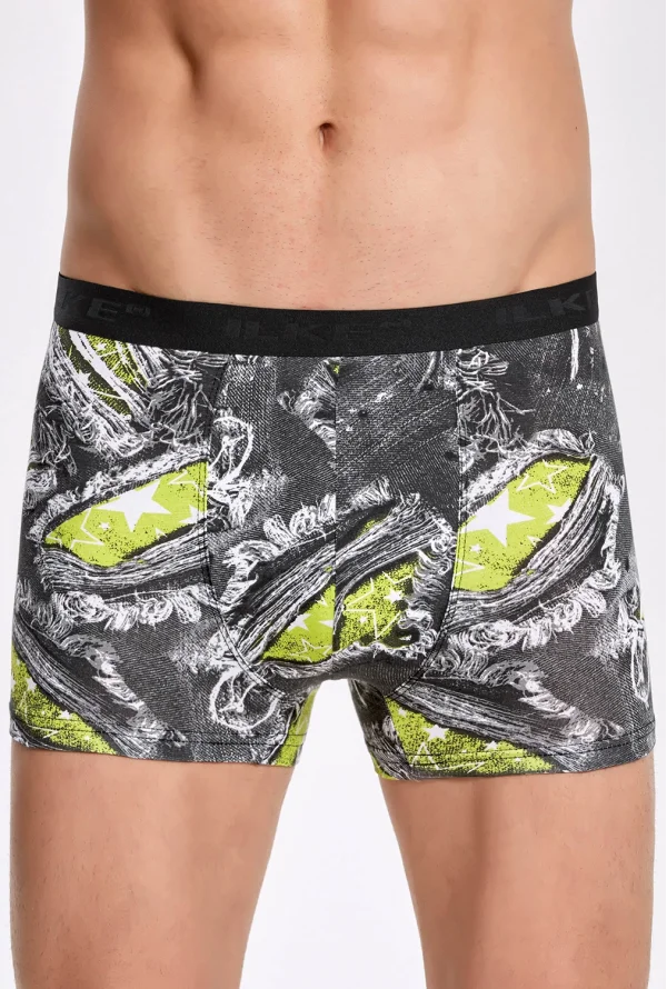 İlke 1601 Erkek Likralı Desenli Boxer
