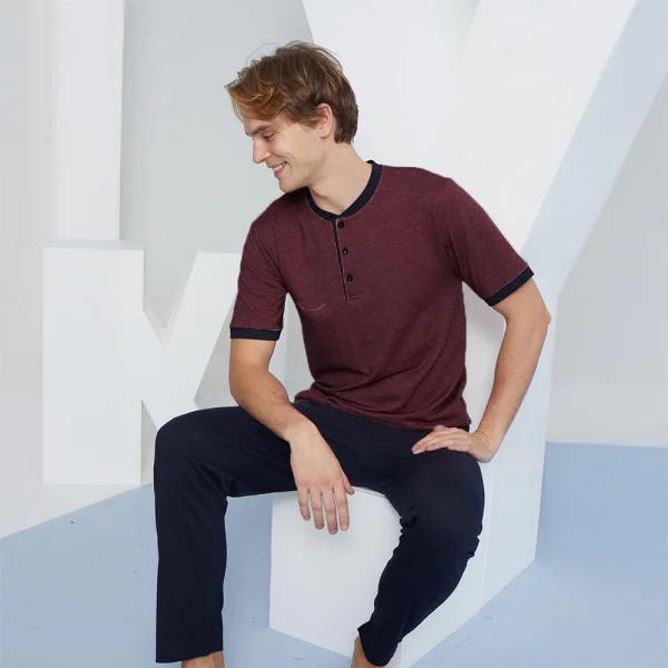 Kly 2091 Erkek Midi Yaka Pijama Takım